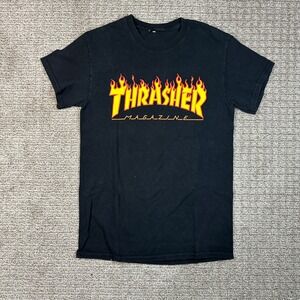 Thrasher Magazine Flame Logo Graphic T-Shirt Black Kids Youth Boys Size M L